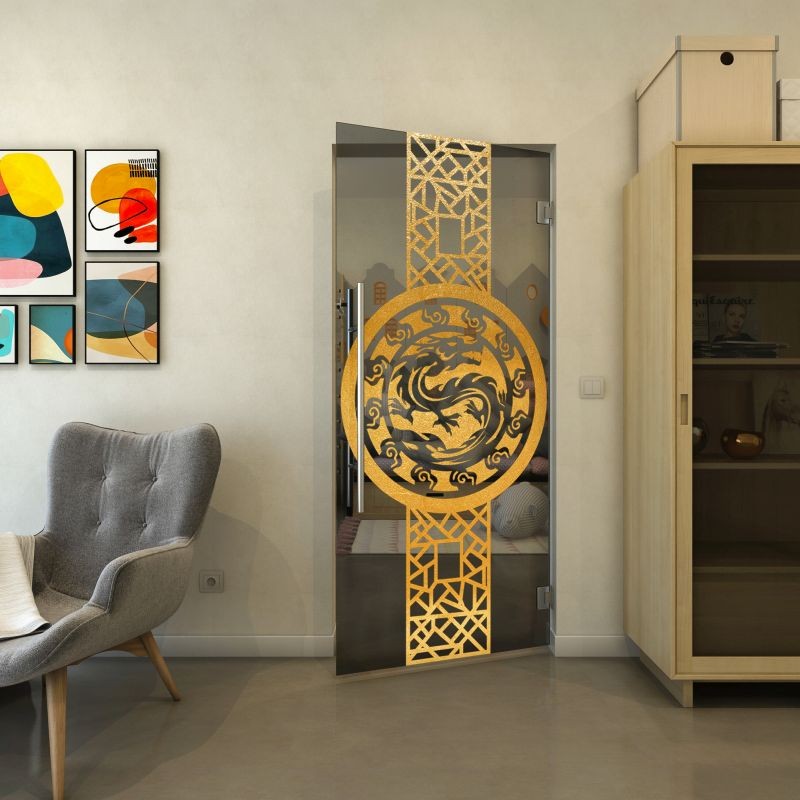 Pendeltür - Fineprint Modell 151 Gold auf Grauglas