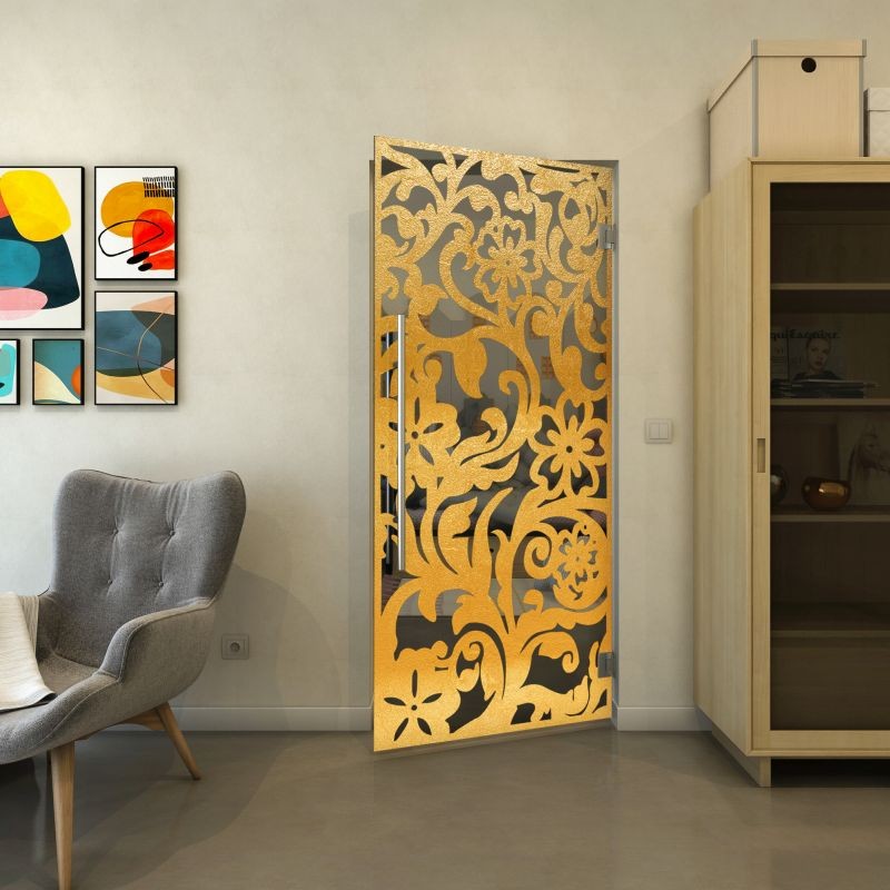 Pendeltür - Fineprint Modell 170 Gold auf Grauglas