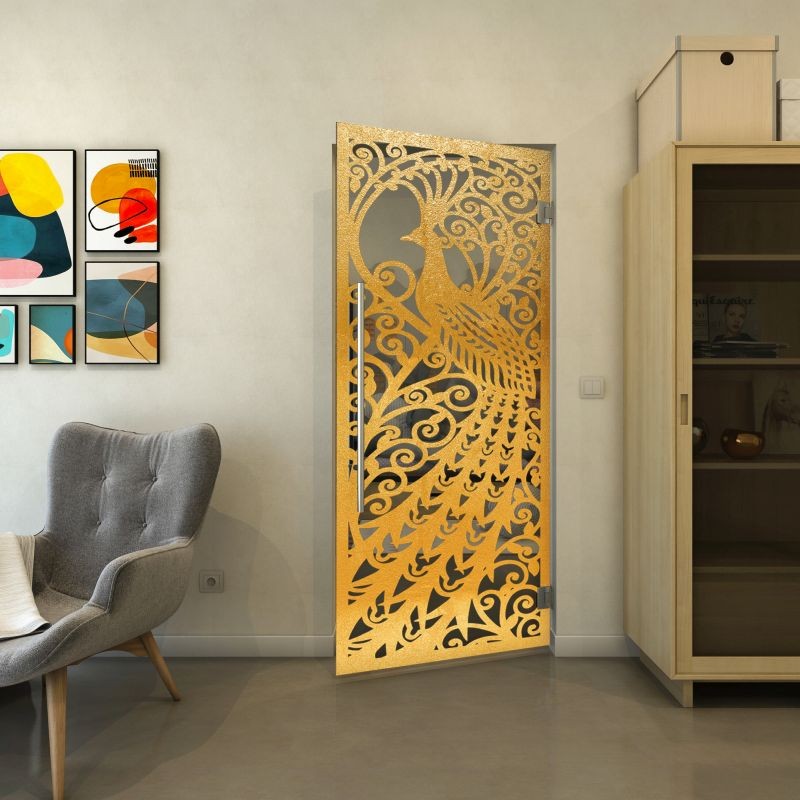 Pendeltür - Fineprint Modell 172 Gold auf Grauglas