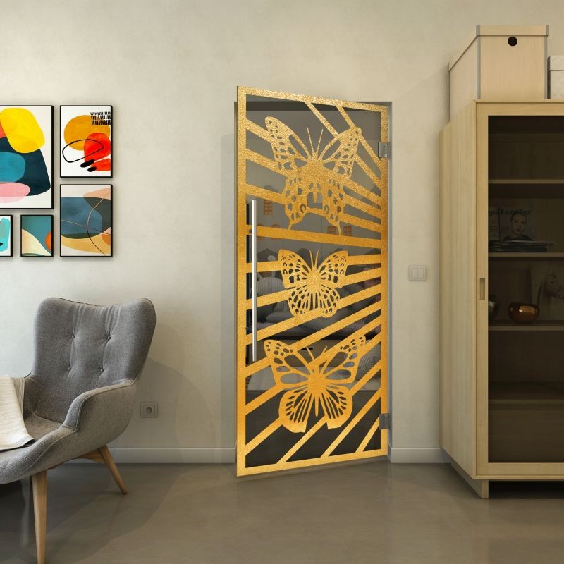 Pendeltür - Fineprint Modell 176 Gold auf Grauglas