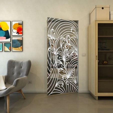 Pendeltür - Fineprint Model 200 Weiss auf Grauglas