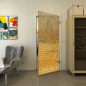 Ganzglastür - Fineprint Modell 015 Gold auf Grauglas