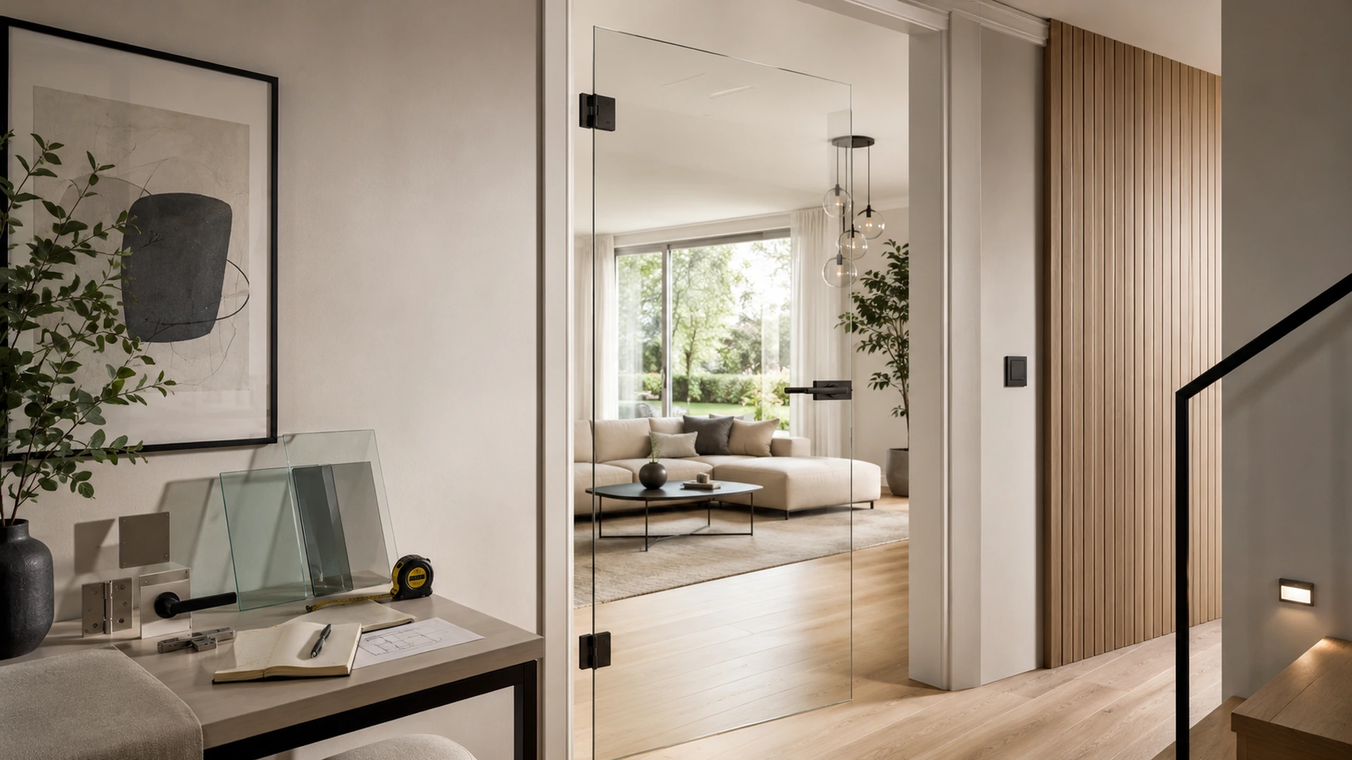 Moderne Glastür im Innenraum als Ausgangspunkt für die Kostenplanung