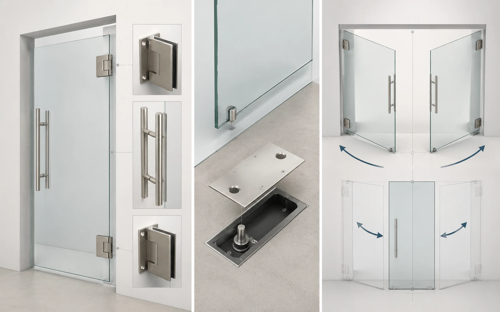 Vergleich von Standard- und Premium-Glas-Wand-Pendelband mit Rückstell- und Schließfunktion