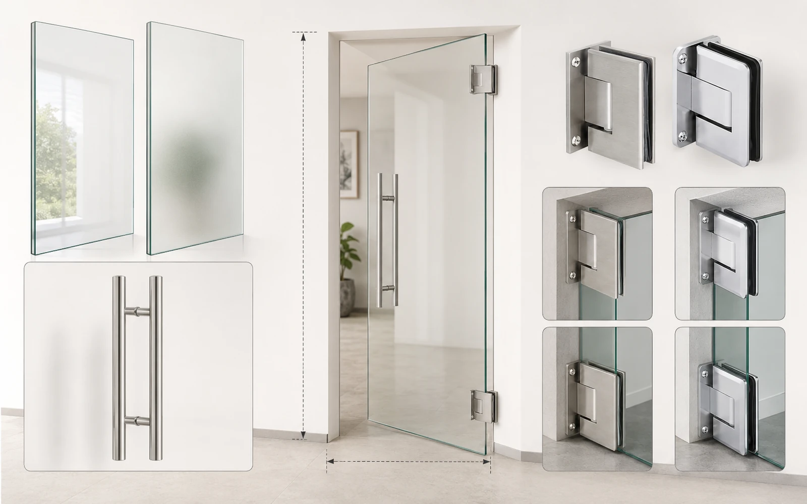 Preisfaktoren aus Glasdesign, Maß, Griff und Glas-Wand-Pendelband