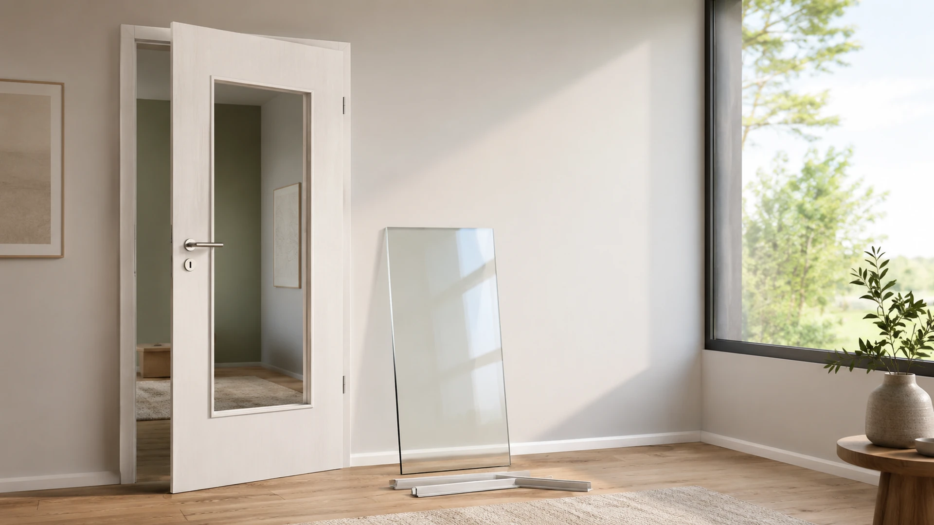 Innentür mit Lichtausschnitt bei der Vorbereitung zum Ausmessen der Glasscheibe