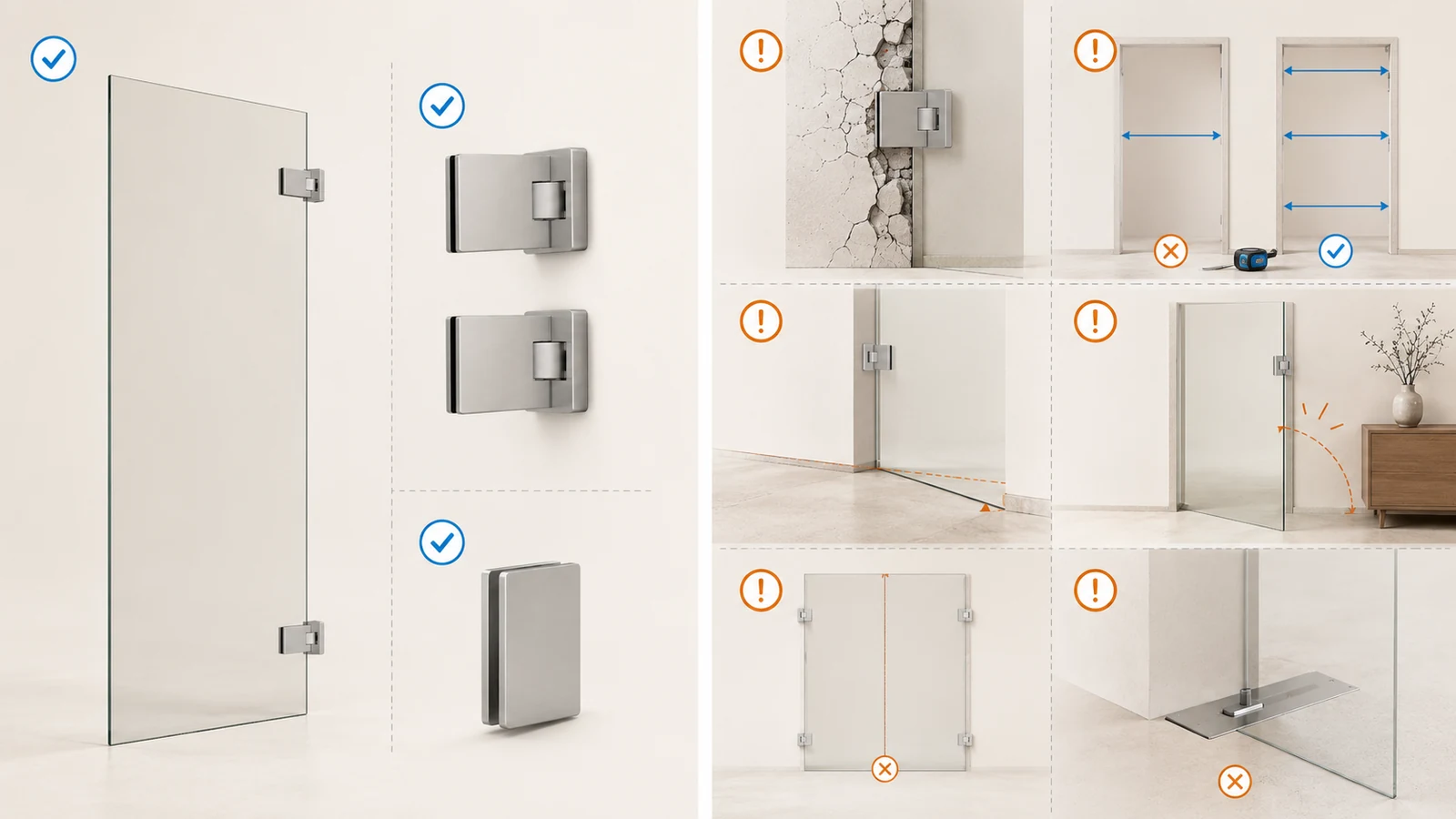 Übersicht zu Türblatt, Glas-Wand-Pendelbändern, Griff und typischen Planungsfehlern